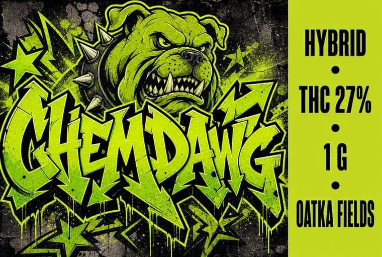 Chemdawg label in the Graffiti style on a 4" × 2" pre-roll wrap
