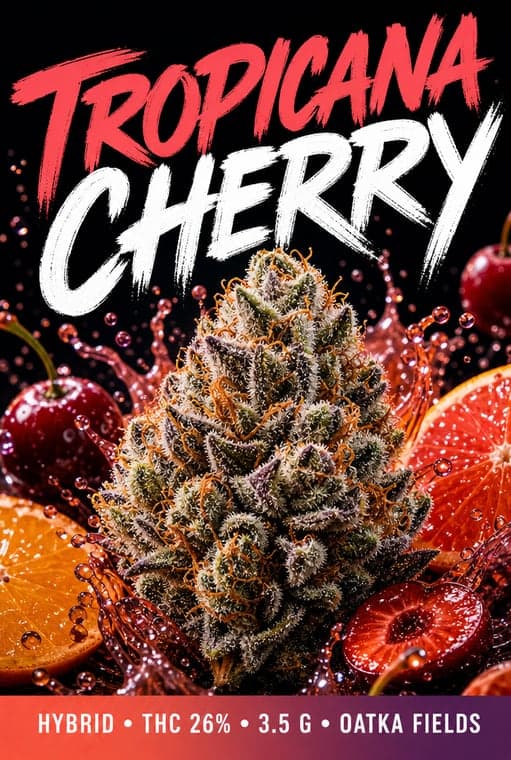 Tropicana Cherry label in the Seed pack photo style on a 3.5 g bag face